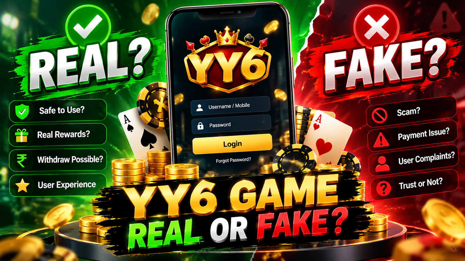 YY6 Game Real or Fake comparison with login screen